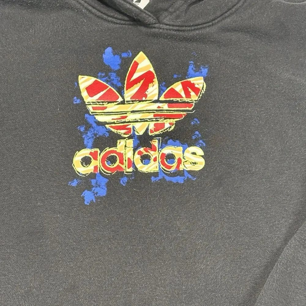 Adidas Youth XL (16-17) Graphic Cloudy Trefoil Pullover Hoodie Sweatshirt Black